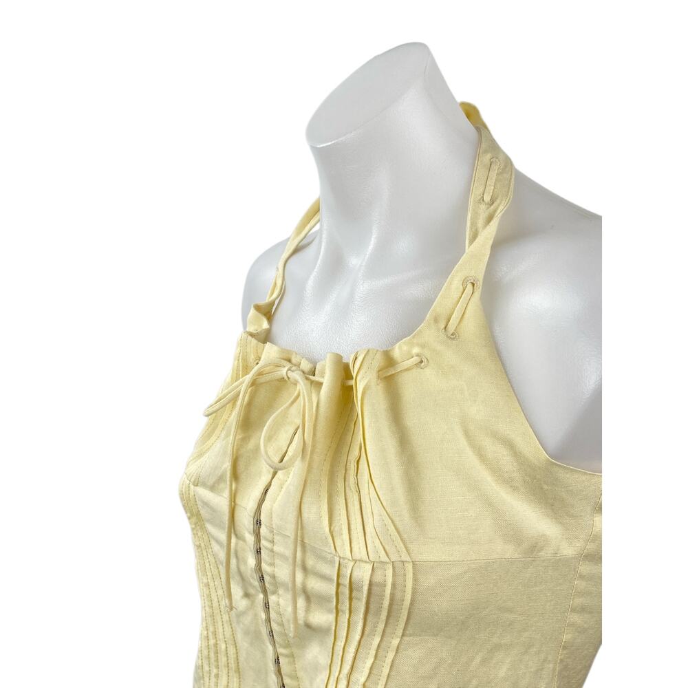 ASTR The Label Yellow Halter Pintucked Smocked Tie Sleeveless Crop Top Size S - Picture 3 of 6